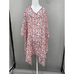 Shore Drive Floral Kaftan Swim Coverup‎ Womens Free Size Pink Teal Boho Garden